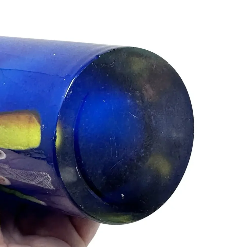 Venetian Blue Murano Italy Blown Art Glass Millefiori Vase By Dino Marten 11.5”